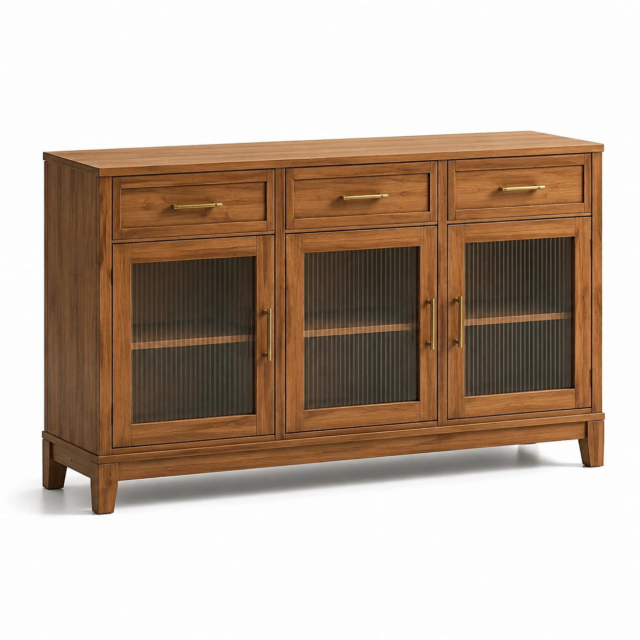 Aparador de madera con puertas de vidrio y cajones, marrón, 120x40x85 cm