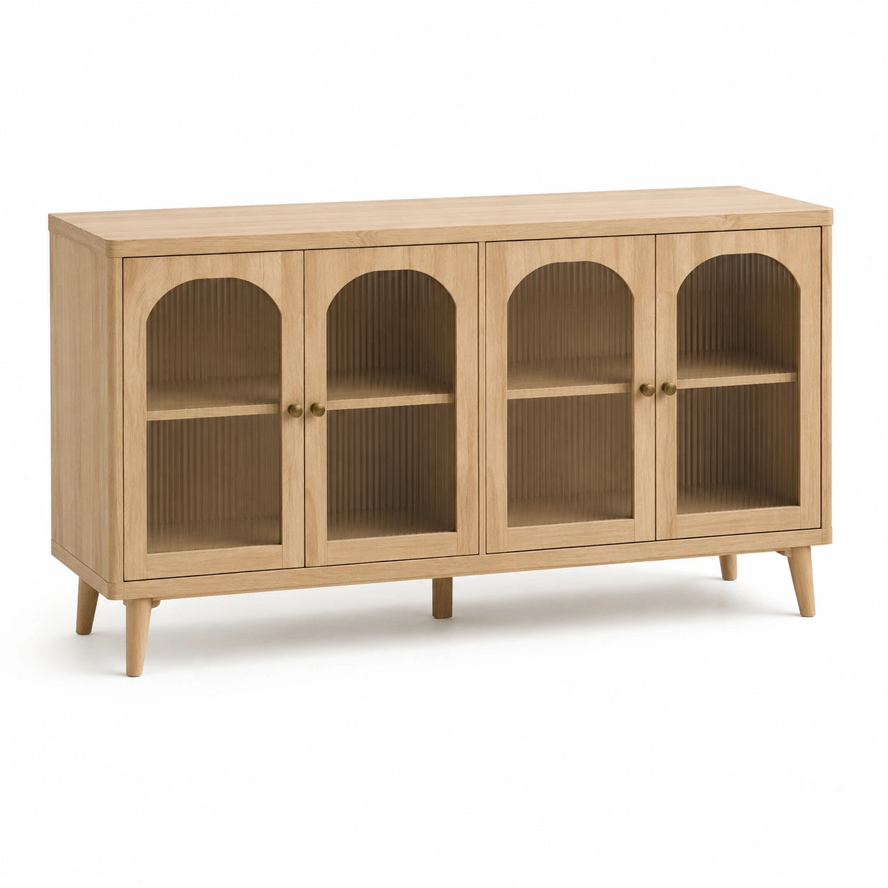 Aparador de Madera y Vidrio Corrugado Natural 160x40x90 cm