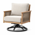 Sillón giratorio de madera y metal con cojines de tela beige