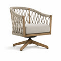 Sillón giratorio de madera con cuerda de poliéster beige