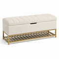 Banco de almacenamiento de poliéster beige con base de hierro dorada 120 cm