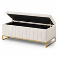 Banco de tela de poliéster beige con base de metal dorado