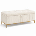 Banco de almacenamiento de tela beige con patas de metal