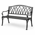 Banco de metal negro para exterior con respaldo decorativo 127x60x85 cm