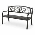 Banco de jardín de metal con respaldo decorativo negro 128x50x85 cm