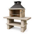 Barbacoa de piedra y concreto con chimenea 150x75x200 cm