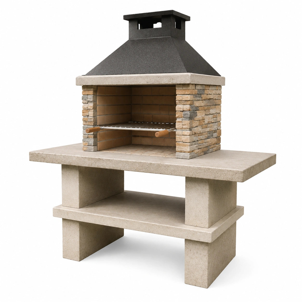 Barbacoa de piedra y concreto con chimenea 150x75x200 cm