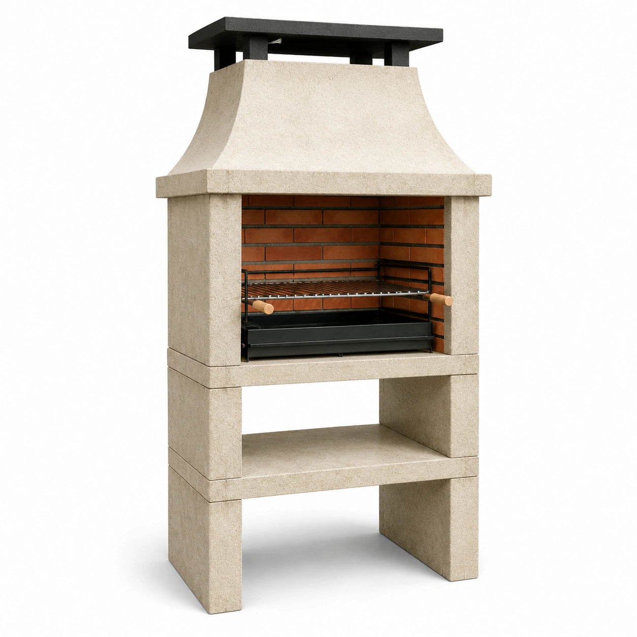 Parrilla de Hormigón y Ladrillo Refractario Beige y Rojo con Parrilla Ajustable