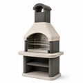 Parrilla de hormigón y acero inoxidable con chimenea, gris y beige, 200x110x65 cm