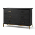Cajonera de madera MDF negra con 6 cajones y patas de metal dorado
