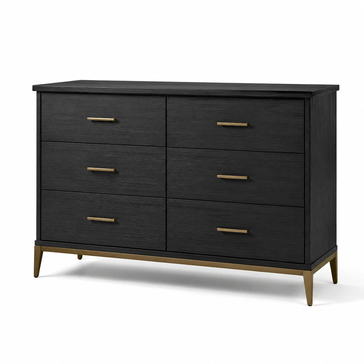 Cajonera de madera MDF negra con 6 cajones y patas de metal dorado