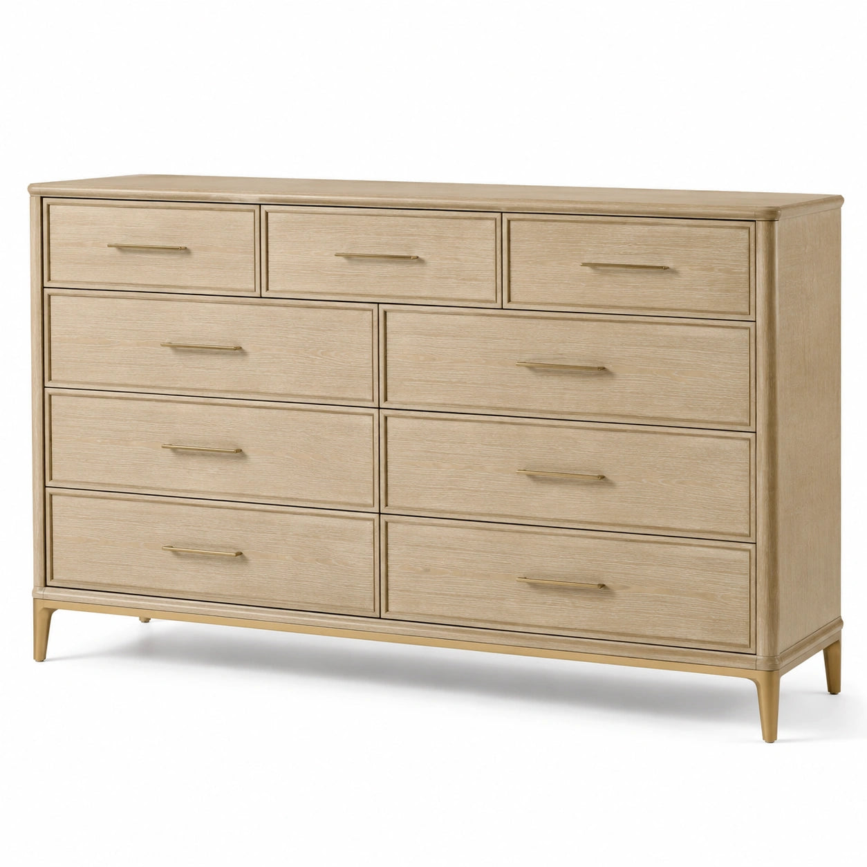Cómoda de Madera de Roble con 9 Cajones 120 cm Beige