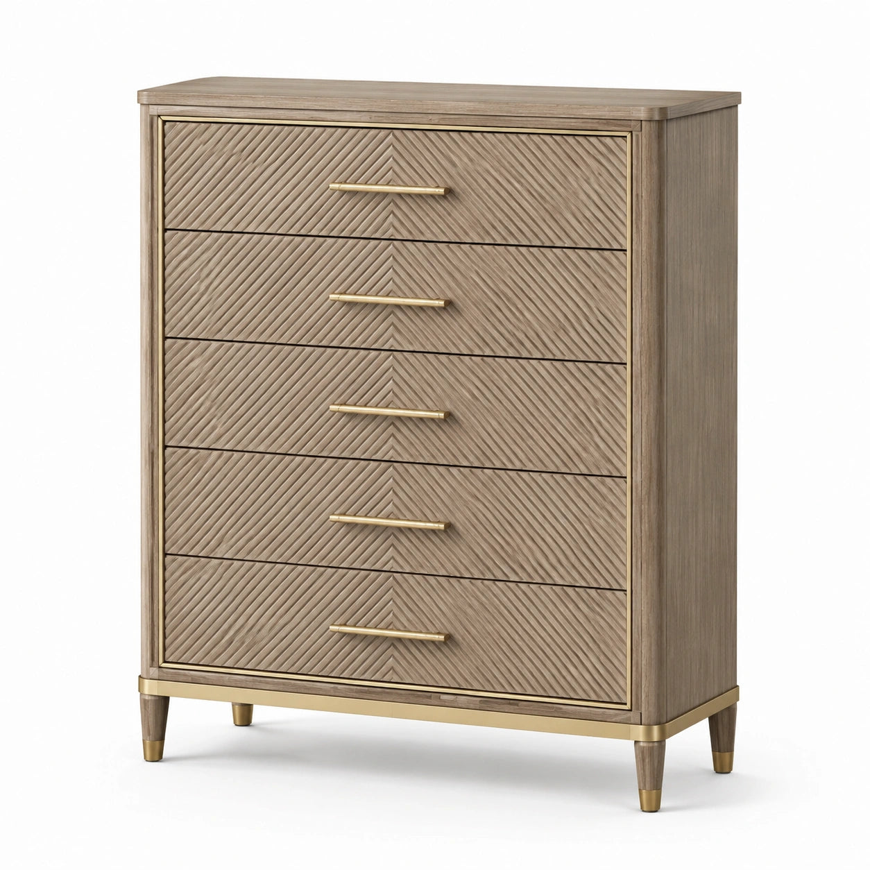 Cajonera de Madera y Metal, 5 Cajones, Roble y Dorado