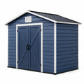 Cobertizo de polipropileno azul con techo inclinado 256x182x243 cm
