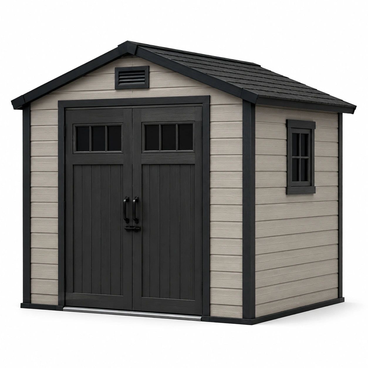 Cobertizo de jardín de resina 183x228x256 cm beige y negro