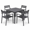 Conjunto de comedor de jardín de metal gris con mesa cuadrada y 4 sillas