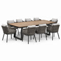 Conjunto de comedor de jardín madera y metal con 8 sillas de cuerda gris