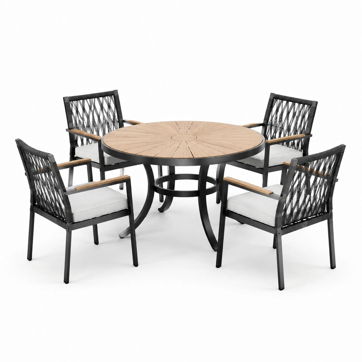 Conjunto de comedor de jardín de aluminio y teca con 4 sillas